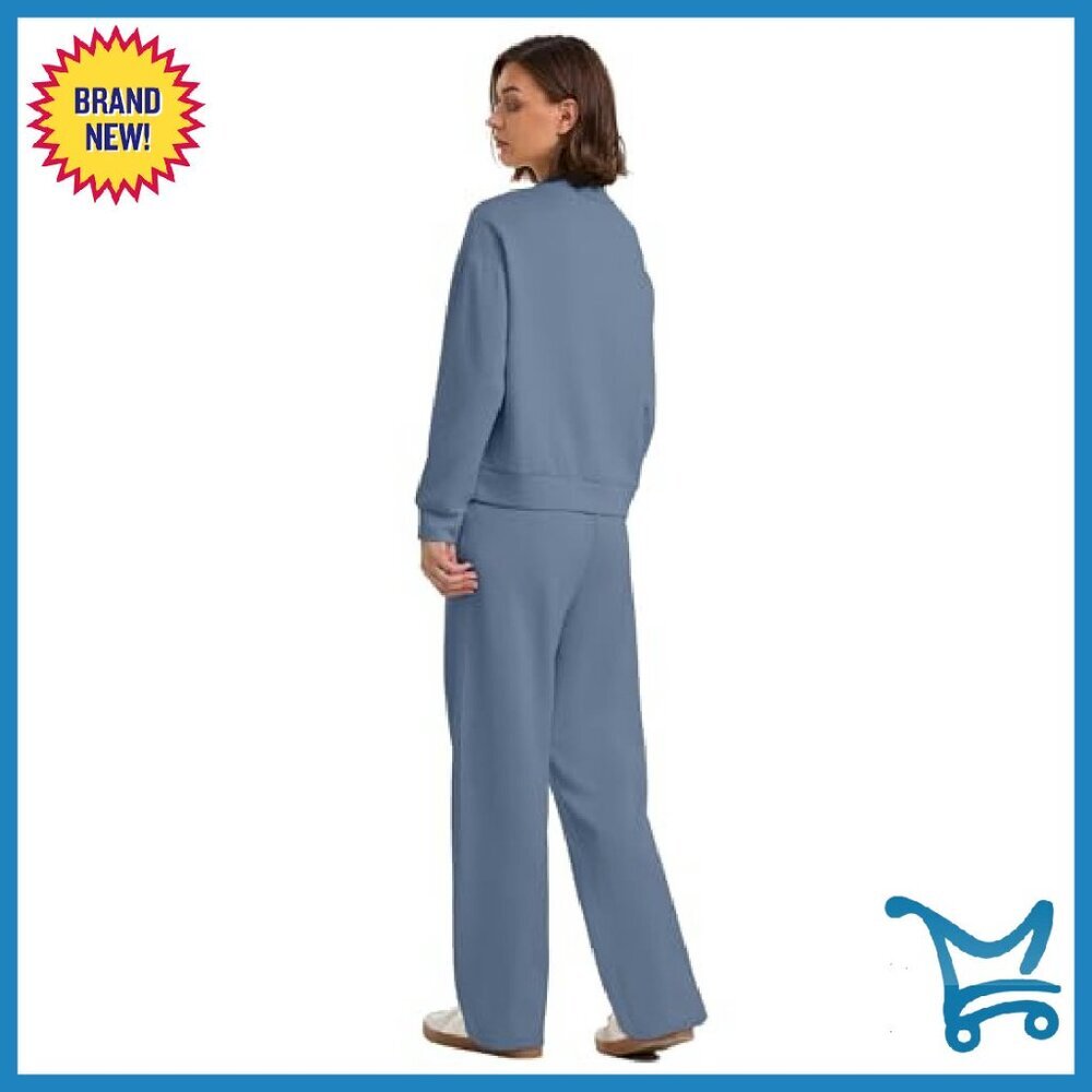Women's Mock Neck Top & Wide Leg Pants Set - 4-Way Stretch Lounge Wear - Picture 6 of 8